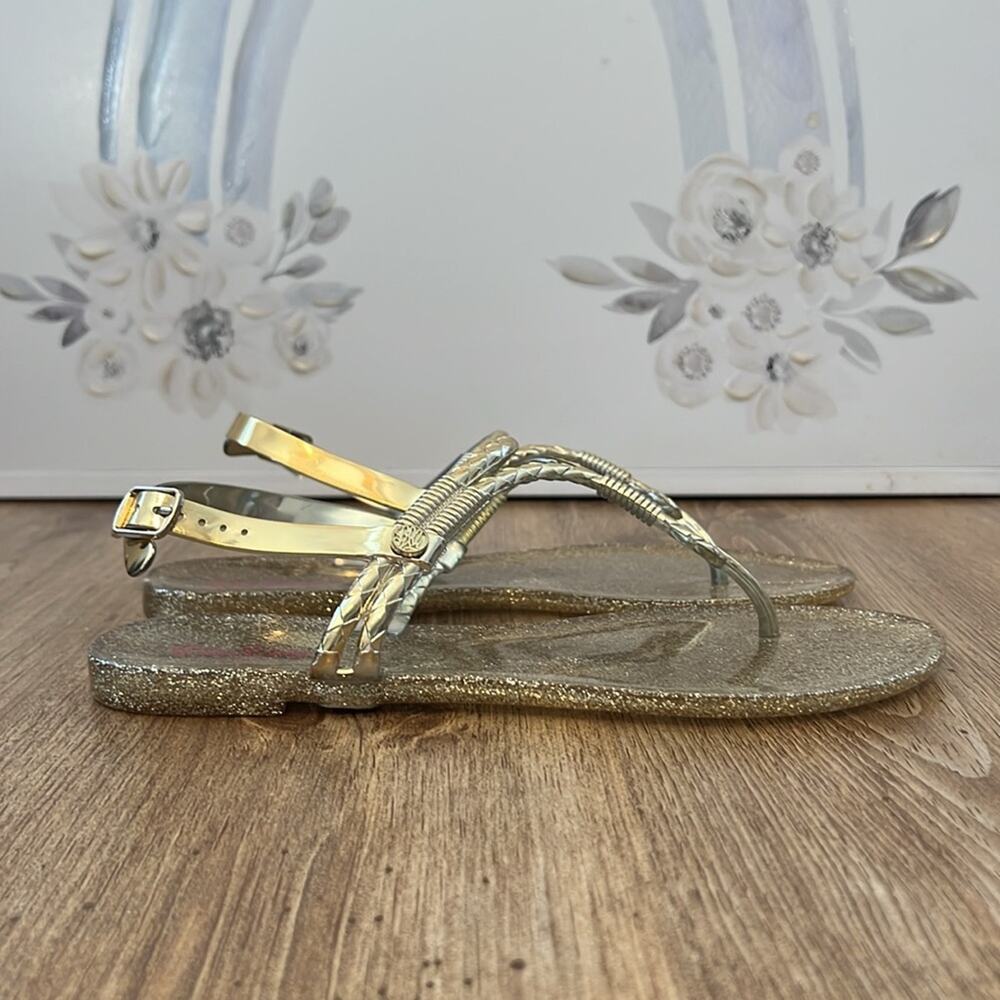 Lilly Pulitzer Gold Glitter Jelly Thong Sandals Women’s Size 5 - Picture 5 of 12